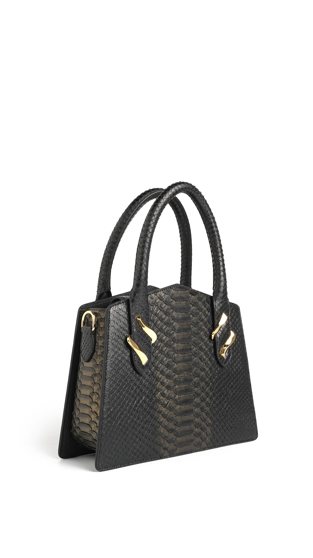 LADIES HAND BAG 0006 DREAM PYTHON BLACK GOLD MEDIUM