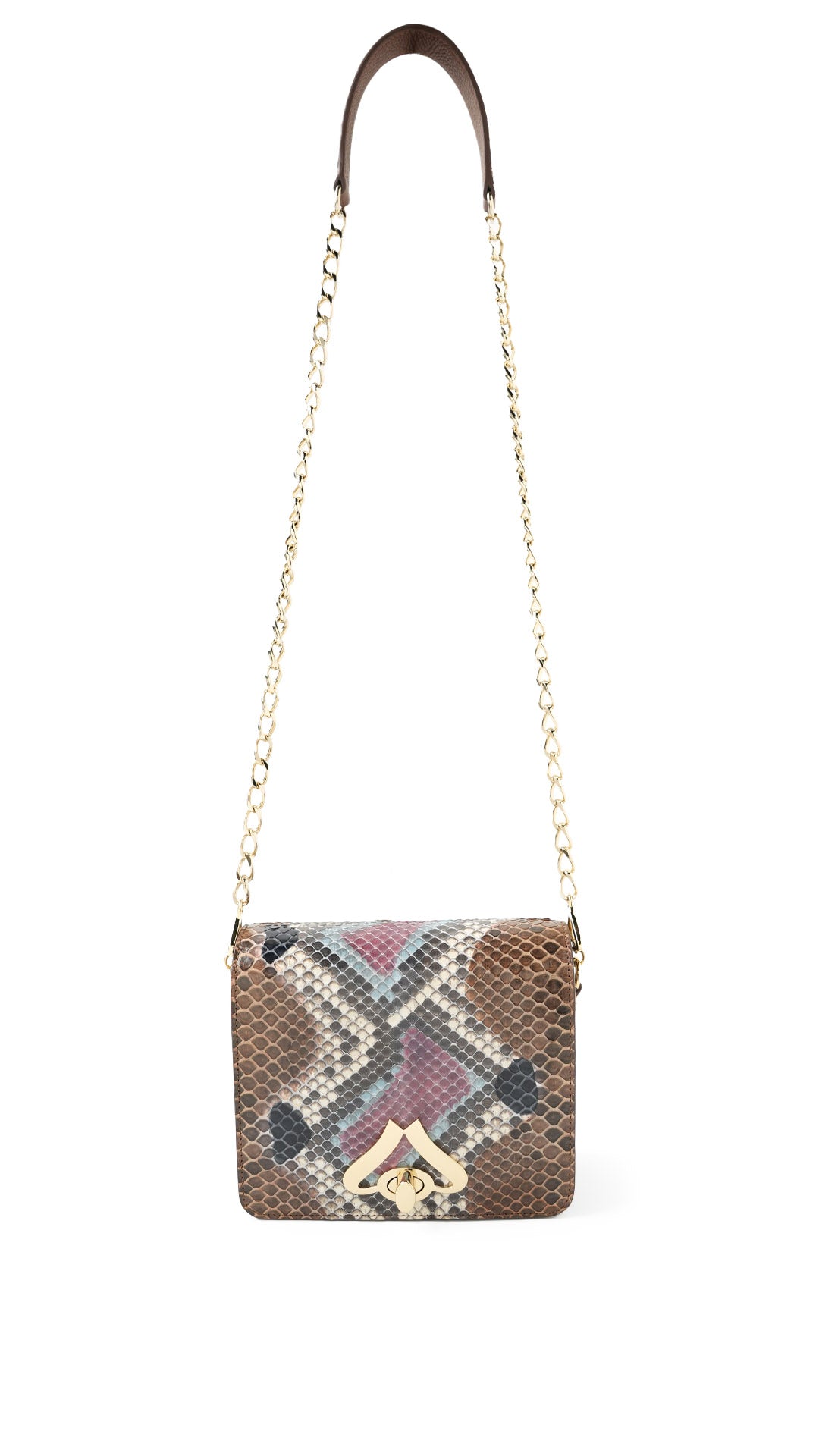 LADIES HAND BAG Mini Heart bag python choco pink