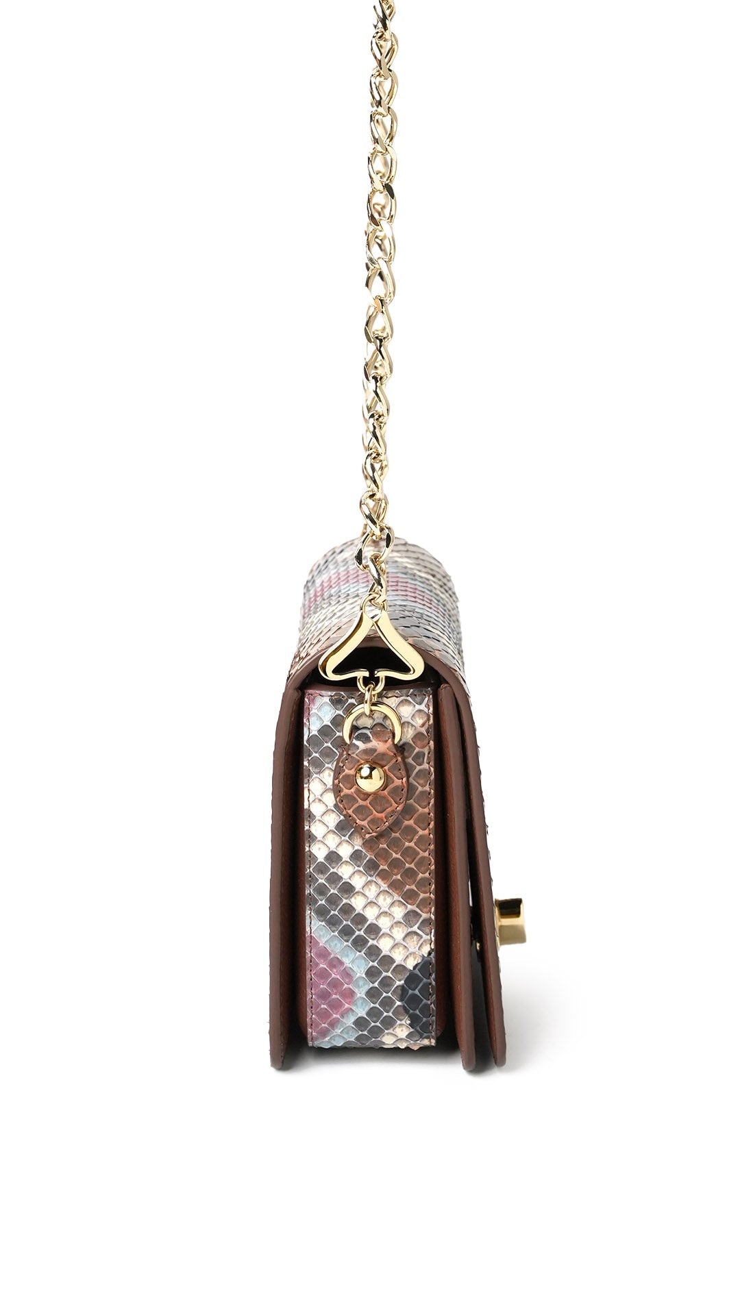 LADIES HAND BAG Mini Heart bag python choco pink