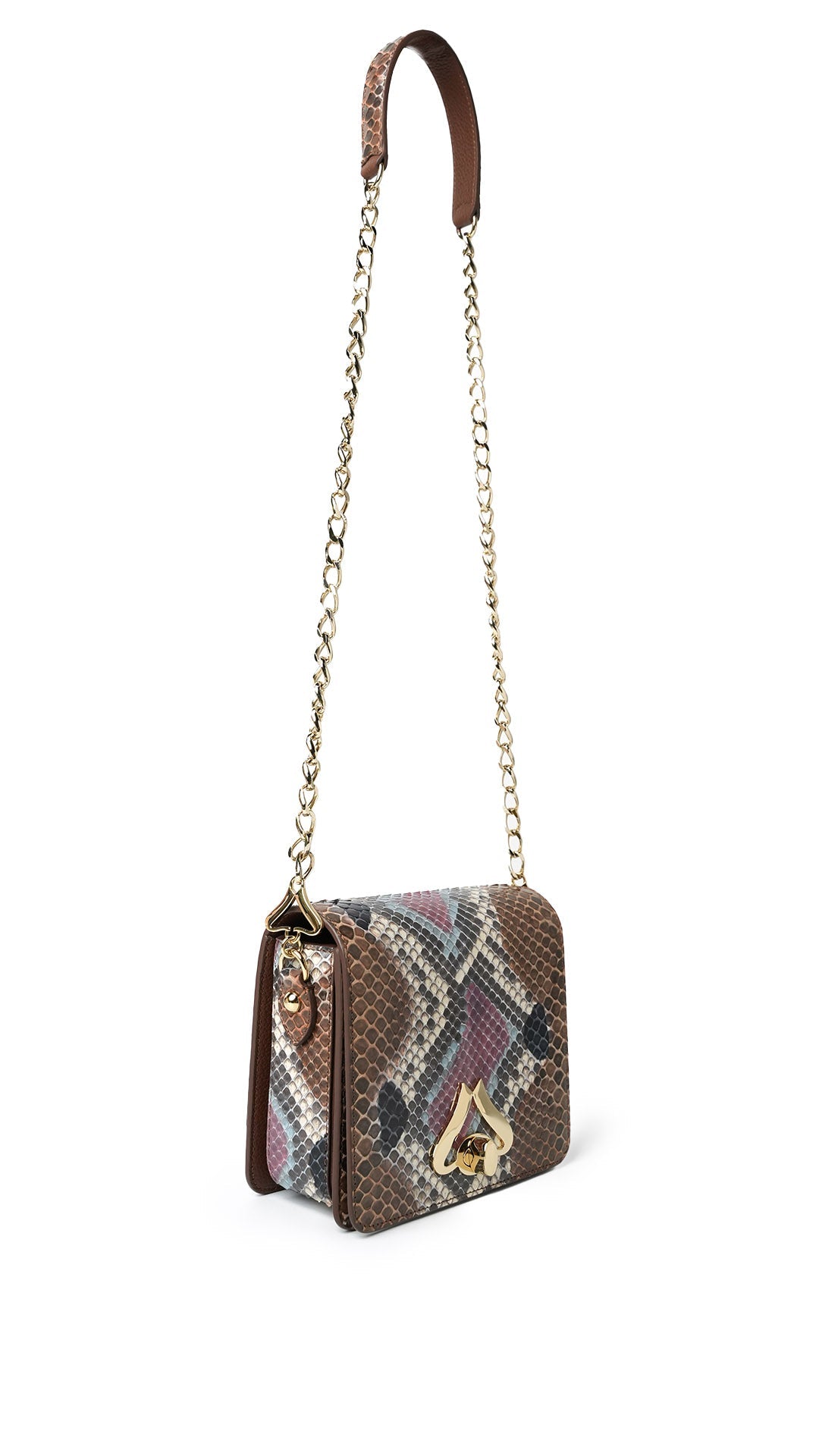 LADIES HAND BAG Mini Heart bag python choco pink