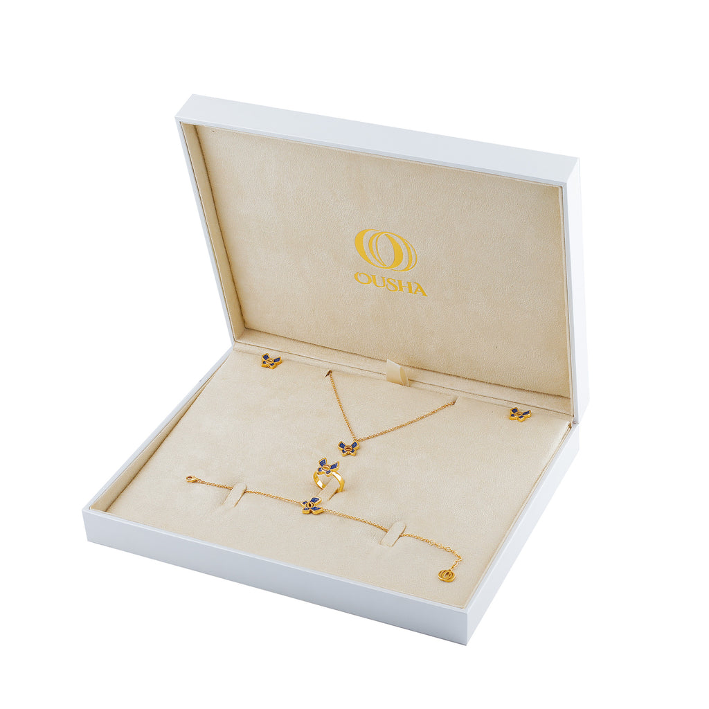 Displaying refined elegance and the brilliant beauty of faceted luxury stones, this jewelry is gold-plated set by OUSHA blends effortless simplicity with sparkling opulence original quality made in Italy